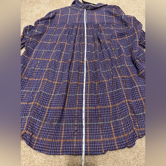 Free People Break My Stride Metallic Plaid Tunic Button-Up Shirt Violet Size S - Picture 9 of 10